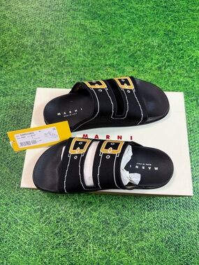 Marni printed buckle slides knit - black New With Box US Size 8.5 EU 41